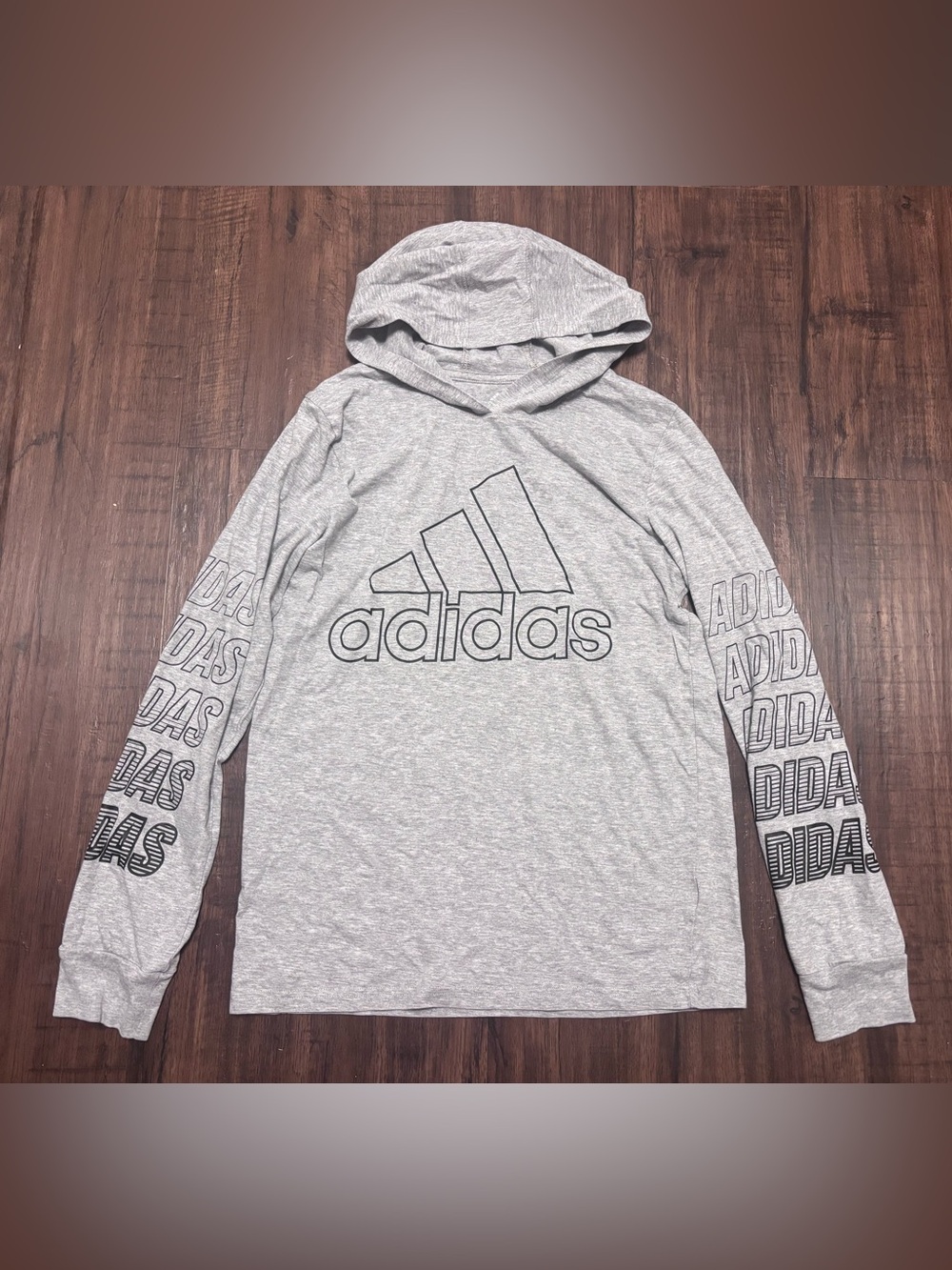 Adidas Long Sleeve Hooded Shirt Boys L